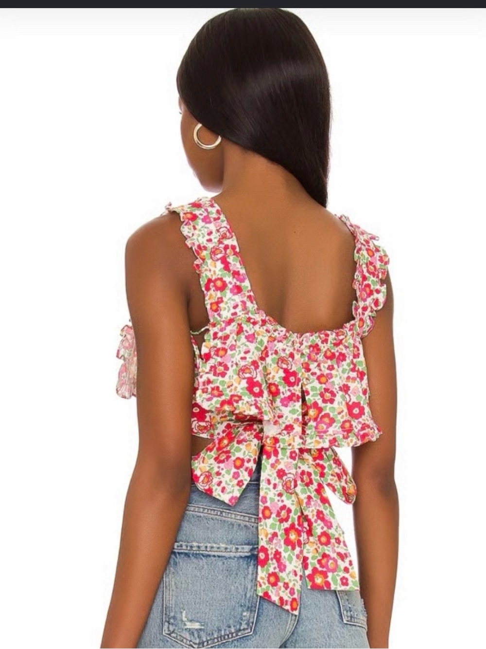 For Love & Lemons Pink and Green Floral Tie-Detail Bikini Top - Picture 7 of 7